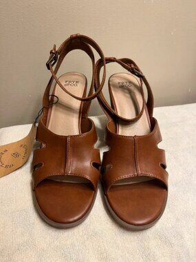 Frye and Co. Women’s Brown Gelsey Heeled Open Toe Sandals Size 9.5 M Vegan Leath